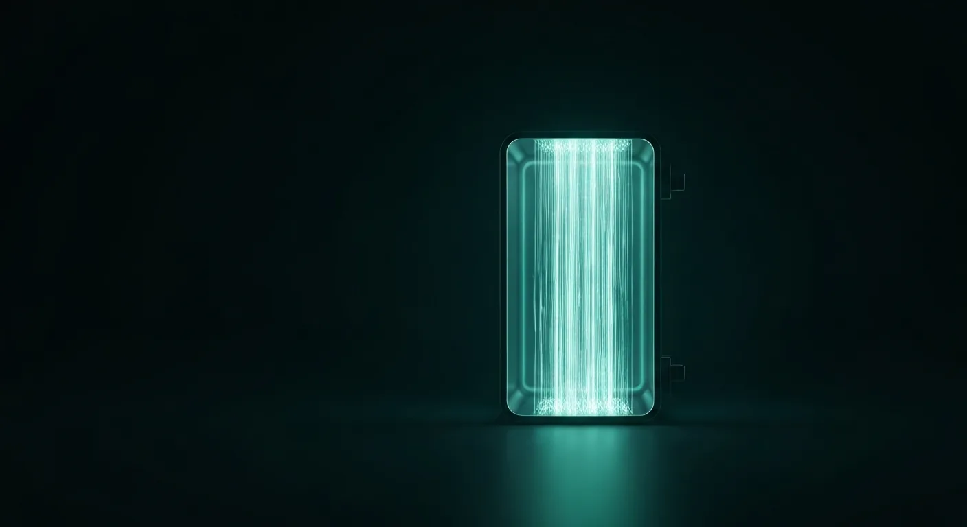 Conversation data streaming into a sealed glowing vault — ChatGPT data retention illustration