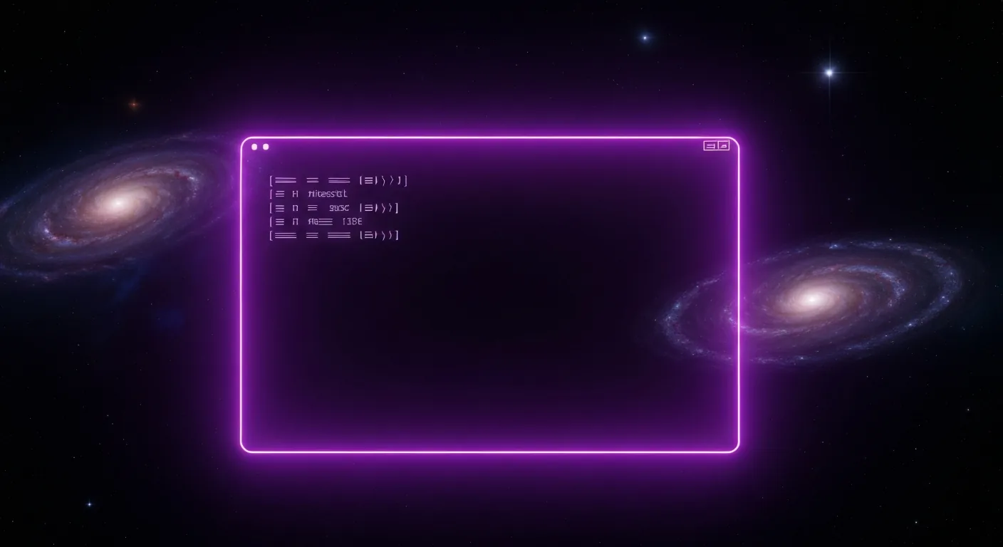 深色背景中发光的终端窗口轮廓与盾形光效——Linux VPN 示意图